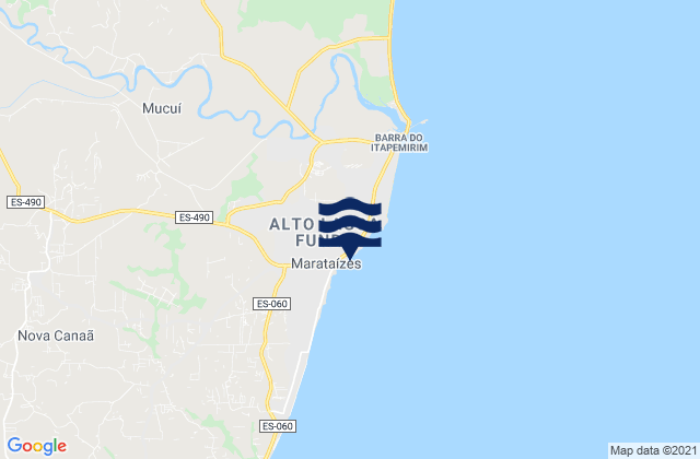 Mapa da tábua de marés em Marataizes, Brazil