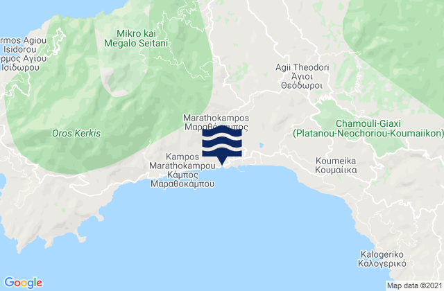 Mapa da tábua de marés em Marathókampos, Greece