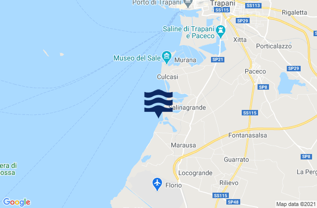Mapa da tábua de marés em Marausa, Italy
