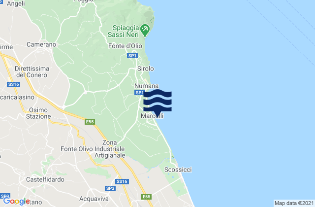 Mapa da tábua de marés em Marcelli, Italy