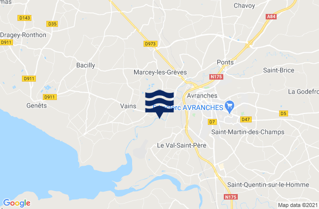 Mapa da tábua de marés em Marcey-les-Grèves, France