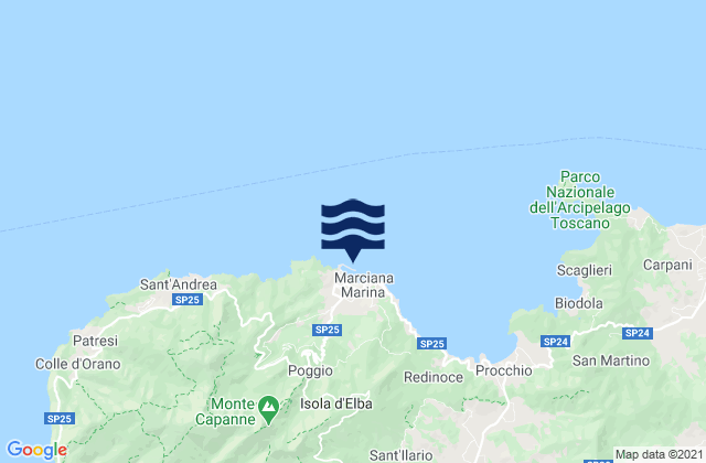 Mapa da tábua de marés em Marciana Marina, Italy