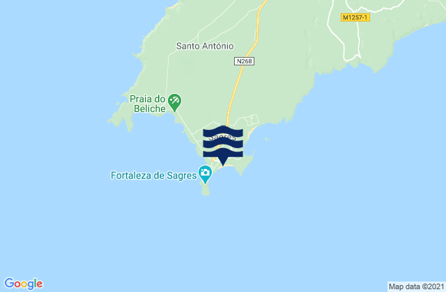 Mapa da tábua de marés em Mareta, Portugal