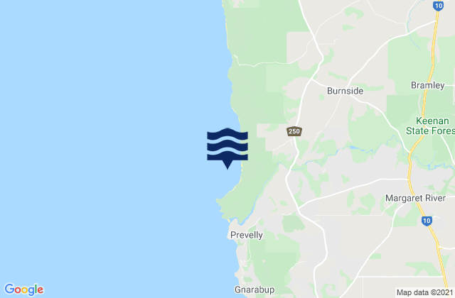 Mapa da tábua de marés em Margaret River Mouth, Australia