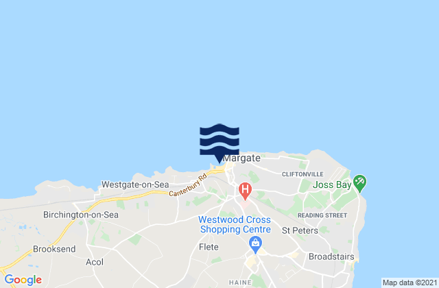 Mapa da tábua de marés em Margate Bay Beach, United Kingdom