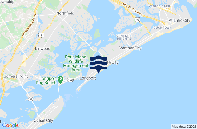 Mapa da tábua de marés em Margate Beach, United States