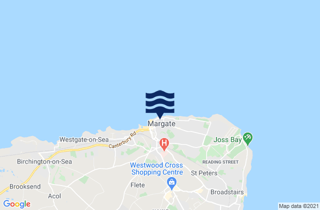 Mapa da tábua de marés em Margate, United Kingdom