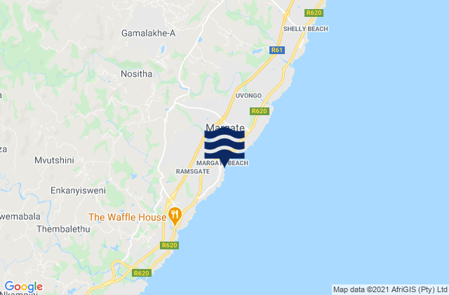 Mapa da tábua de marés em Margate, South Africa