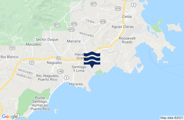 Mapa da tábua de marés em Mariana Barrio, Puerto Rico