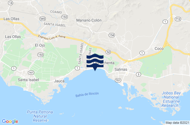Mapa da tábua de marés em Mariano Colón, Puerto Rico