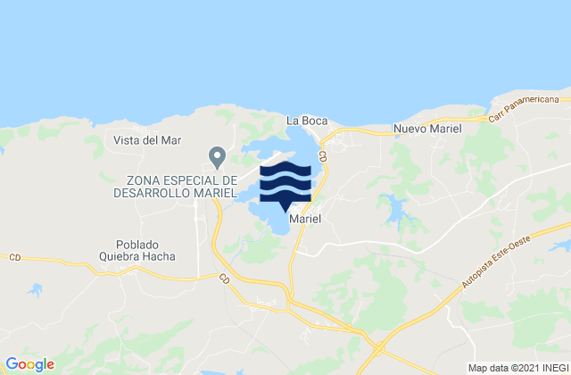 Mapa da tábua de marés em Mariel, Cuba