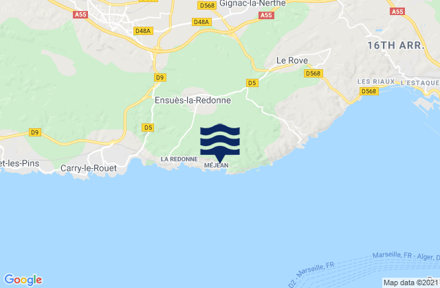 Mapa da tábua de marés em Marignane, France