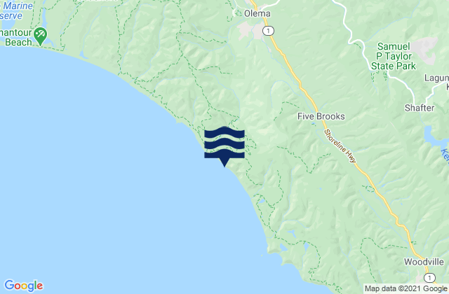 Mapa da tábua de marés em Marin County, United States