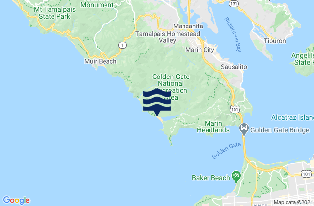 Mapa da tábua de marés em Marin County, United States