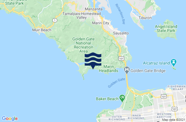 Mapa da tábua de marés em Marin Peninsula, United States