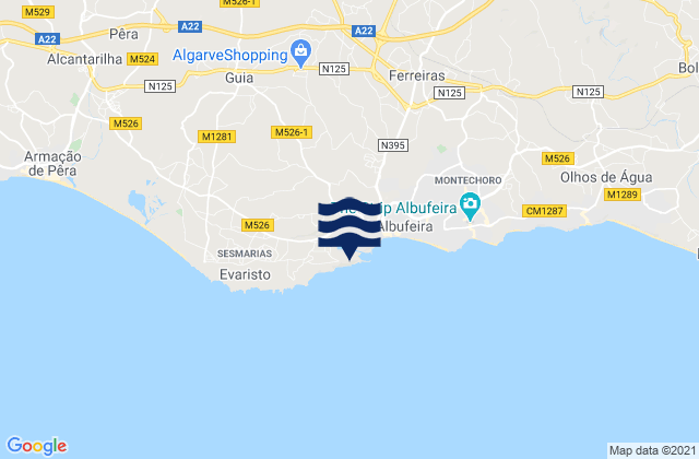 Mapa da tábua de marés em Marina de Albufeira, Portugal