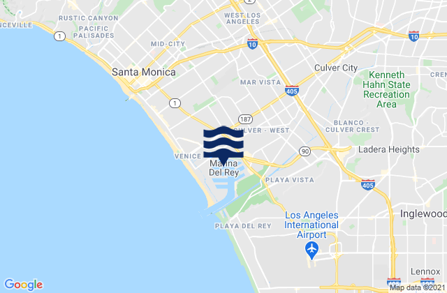Mapa da tábua de marés em Marina del Rey, United States