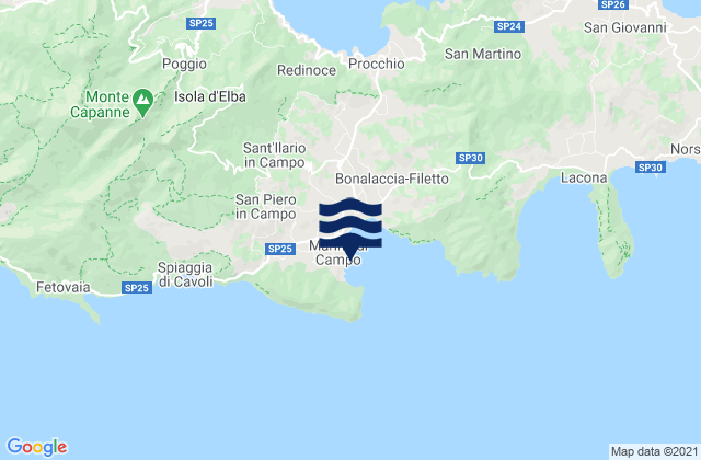 Mapa da tábua de marés em Marina di Campo, Italy