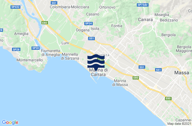 Mapa da tábua de marés em Marina di Carrara, Italy