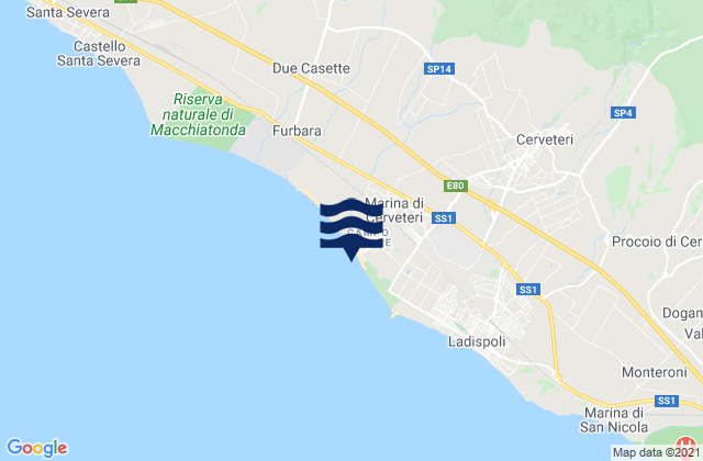 Mapa da tábua de marés em Marina di Cerveteri, Italy