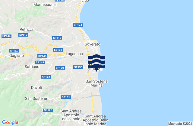 Mapa da tábua de marés em Marina di Davoli, Italy