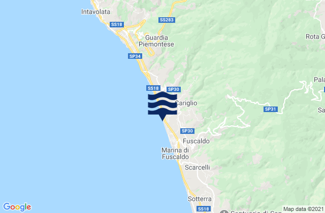 Mapa da tábua de marés em Marina di Fuscaldo, Italy