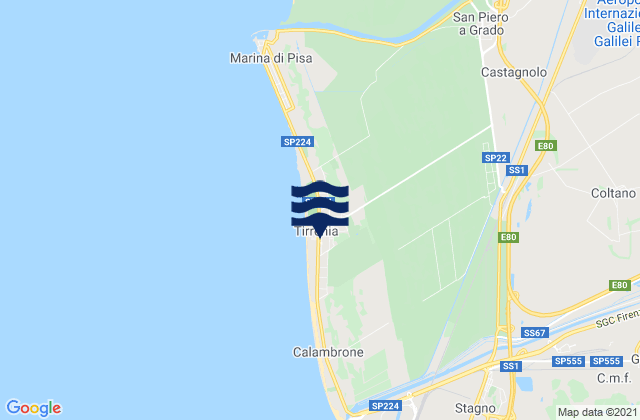 Mapa da tábua de marés em Marina di Pisa-Tirrenia-Calambrone, Italy