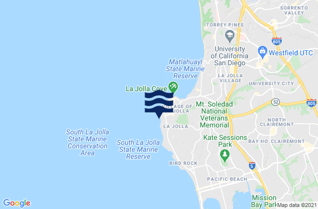 Mapa da tábua de marés em Marine Street Beach, United States
