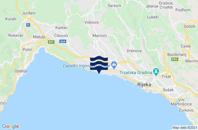 Mapa da tábua de marés em Marinići, Croatia