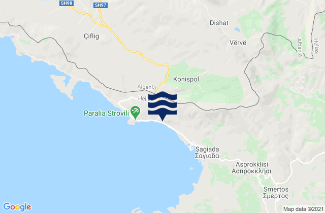 Mapa da tábua de marés em Markat, Albania