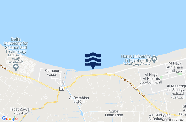 Mapa da tábua de marés em Markaz Kafr Sa‘d, Egypt