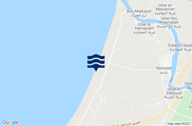 Mapa da tábua de marés em Markaz Rashīd, Egypt