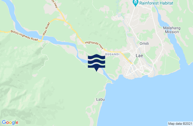 Mapa da tábua de marés em Markham, Papua New Guinea