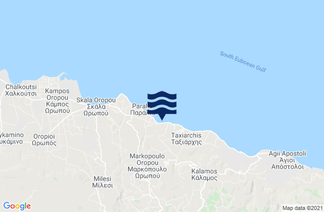 Mapa da tábua de marés em Markópoulo Oropoú, Greece