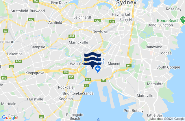 Mapa da tábua de marés em Marley, Australia