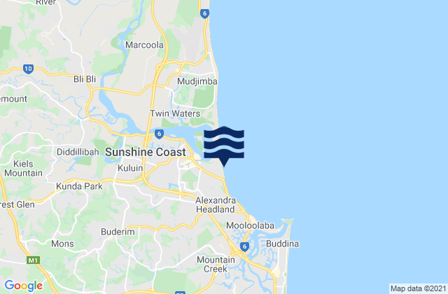 Mapa da tábua de marés em Maroochydore Beach, Australia