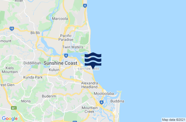 Mapa da tábua de marés em Maroochydore, Australia