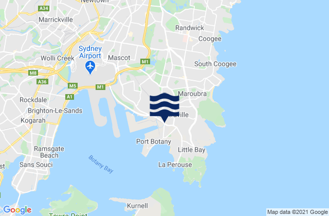Mapa da tábua de marés em Maroubra, Australia