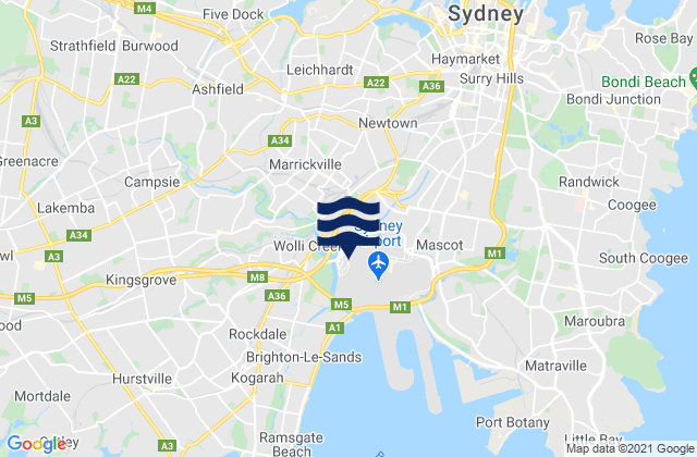 Mapa da tábua de marés em Marrickville, Australia