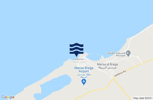 Mapa da tábua de marés em Marsa Brega, Greece