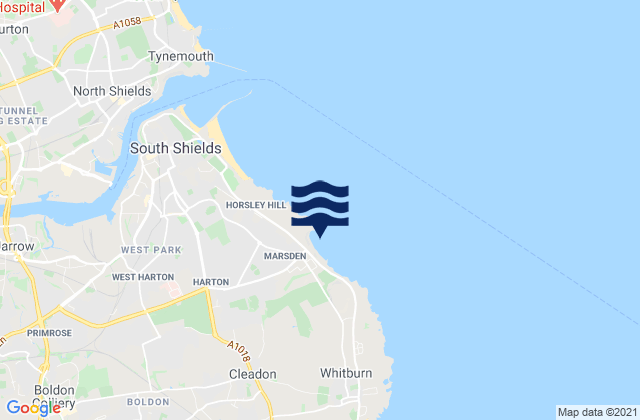 Mapa da tábua de marés em Marsden Bay, United Kingdom