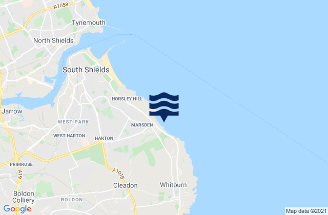 Mapa da tábua de marés em Marsden Beach, United Kingdom