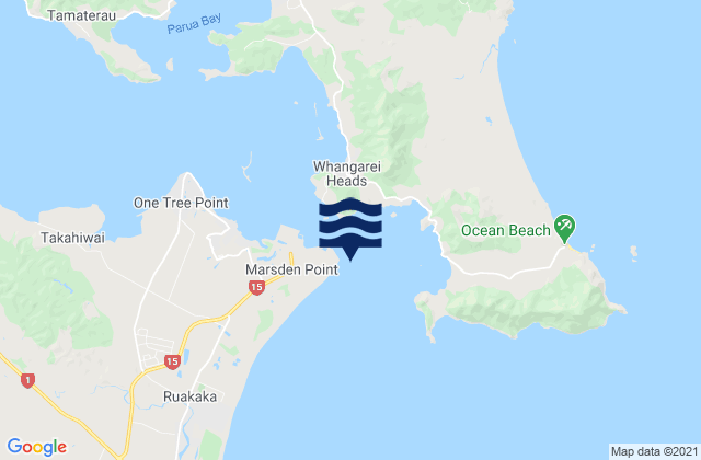 Mapa da tábua de marés em Marsden Point, New Zealand