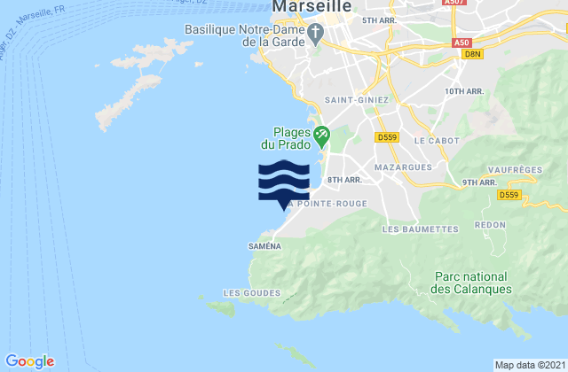 Mapa da tábua de marés em Marseille - Colombet, France