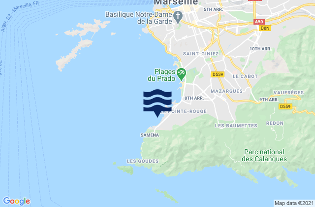 Mapa da tábua de marés em Marseille - La Verrerie, France