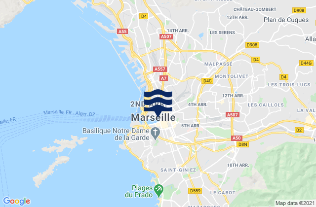 Mapa da tábua de marés em Marseille - Le Prado, France