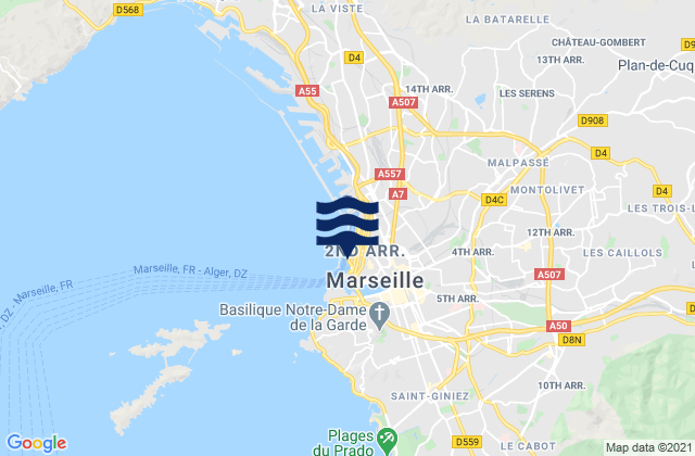 Mapa da tábua de marés em Marseille-Fos Port, France