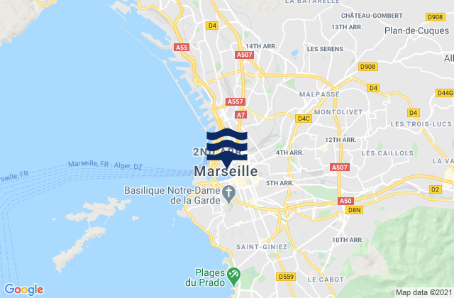 Mapa da tábua de marés em Marseille 02, France