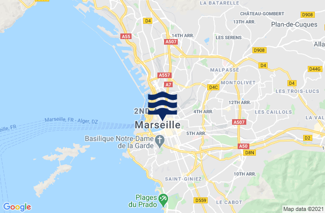 Mapa da tábua de marés em Marseille 03, France