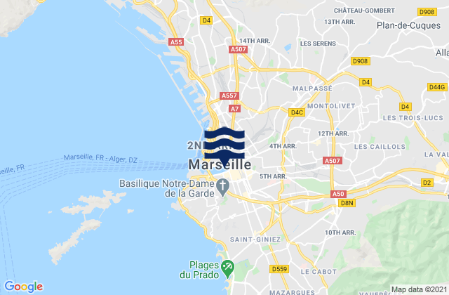 Mapa da tábua de marés em Marseille 06, France